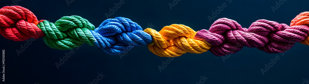 A Chain of Colorful Ropes Interlaced Together Symbolizing Strength, Unity, and Diversity A Chain of Colorful Ropes Interlaced Together Symbolizing Strength, Unity, and Diversity