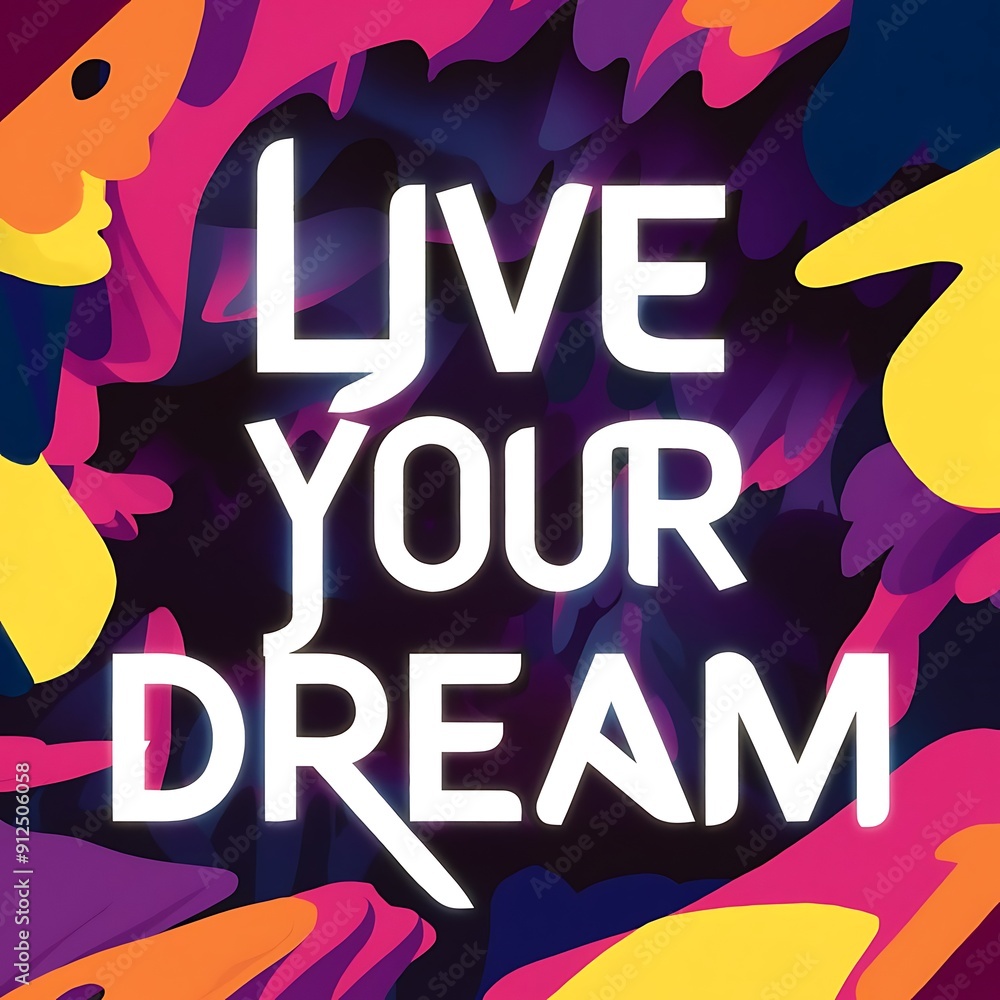 Fototapeta premium Live Your Dream colorful background and text (T-shirt Design Motivational Quote, Illustration ,Typography)