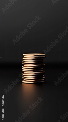 Wallpaper Mural Stacked Coins Glimmering Against A Dark Background in a Studio Setting Torontodigital.ca