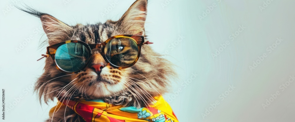 songkran and summer season concept with scottish cat wearing summer cloth and sunglasses on white background songkran and summer season concept with scottish cat wearing summer cloth and sunglasses on white background