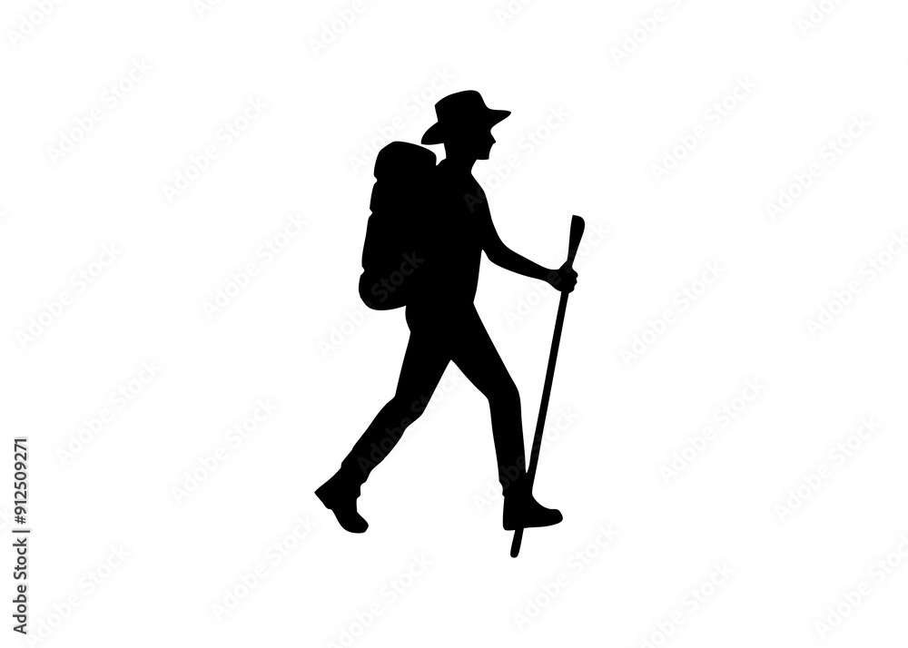 Vector Art: Hiker Silhouette with Backpack Vector Art: Hiker Silhouette with Backpack