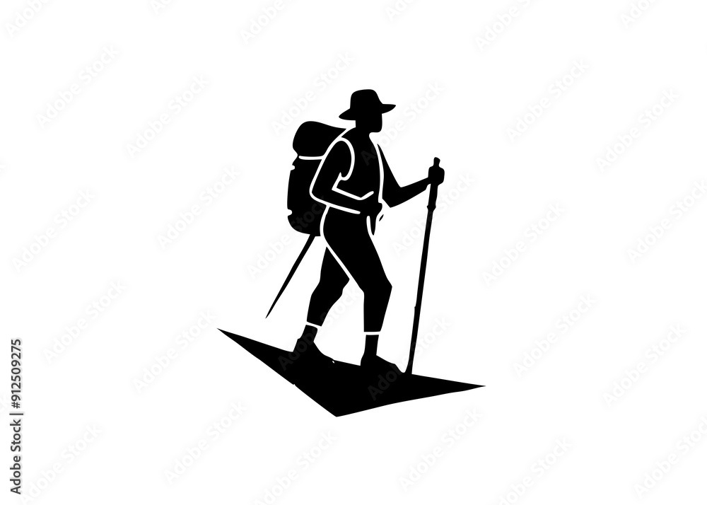 Vector Art: Hiker Silhouette with Backpack Vector Art: Hiker Silhouette with Backpack