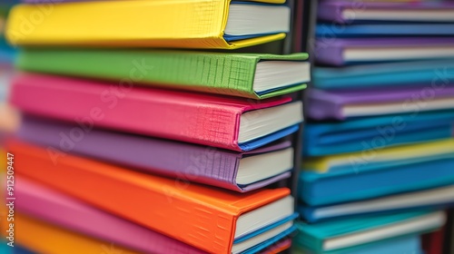 Wallpaper Mural A vibrant stack of colorful books, showcasing various bright covers arranged neatly, perfect for education and creativity themes. Torontodigital.ca