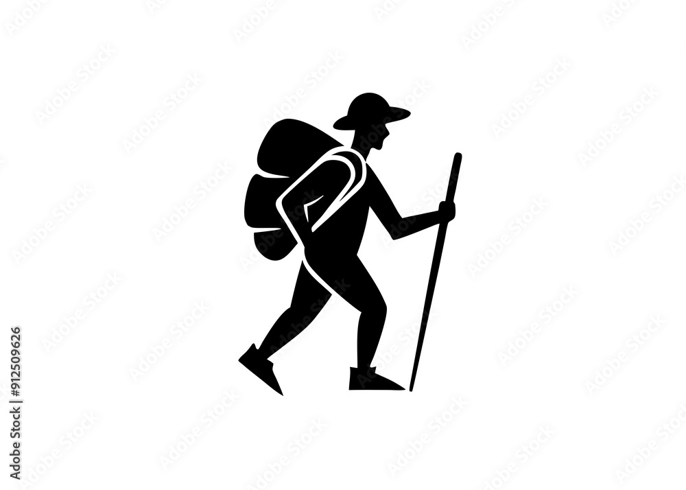 Vector Art: Hiker Silhouette with Backpack Vector Art: Hiker Silhouette with Backpack
