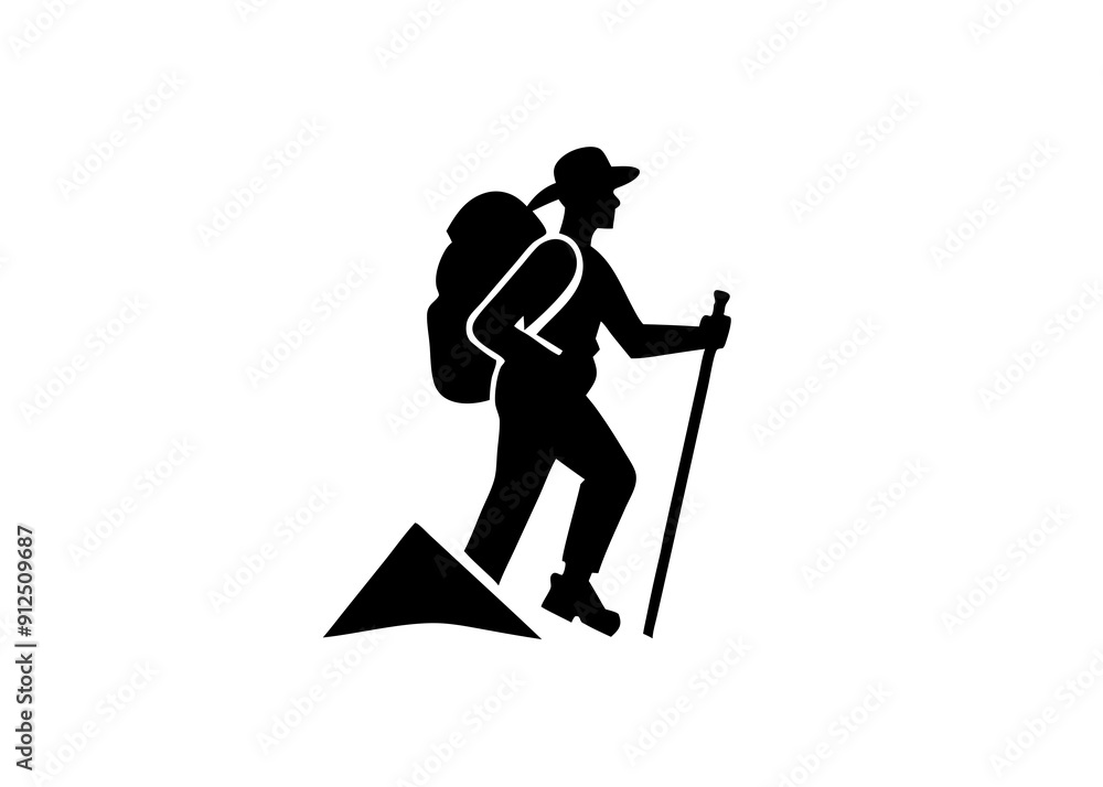 Vector Art: Hiker Silhouette with Backpack Vector Art: Hiker Silhouette with Backpack