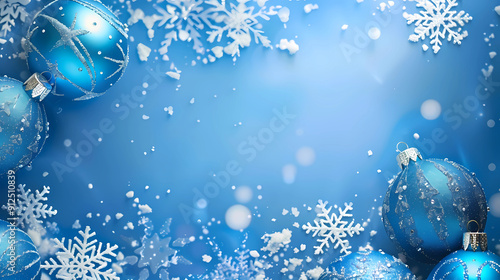 blue christmas background with snowflakes and christmas balls