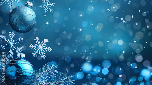blue christmas background with snowflakes and christmas balls