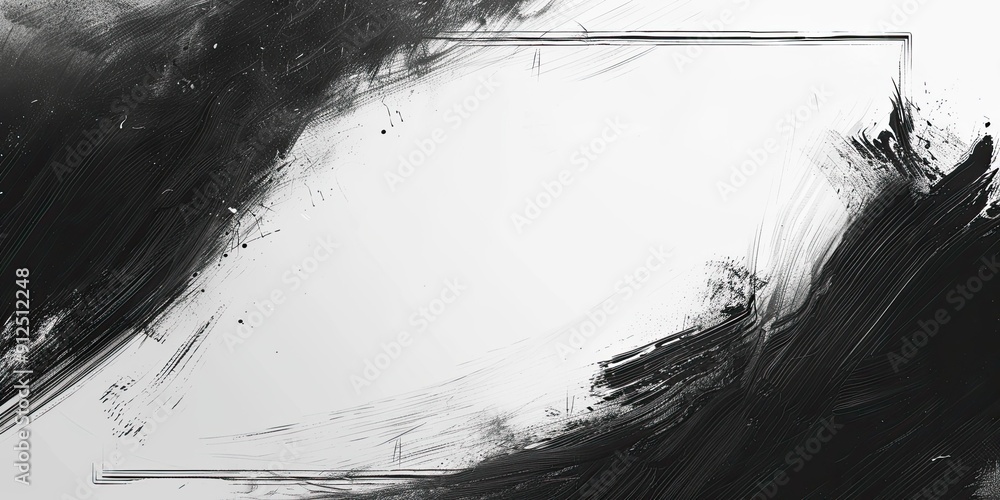 Obraz premium Black paint strokes frame a white background.