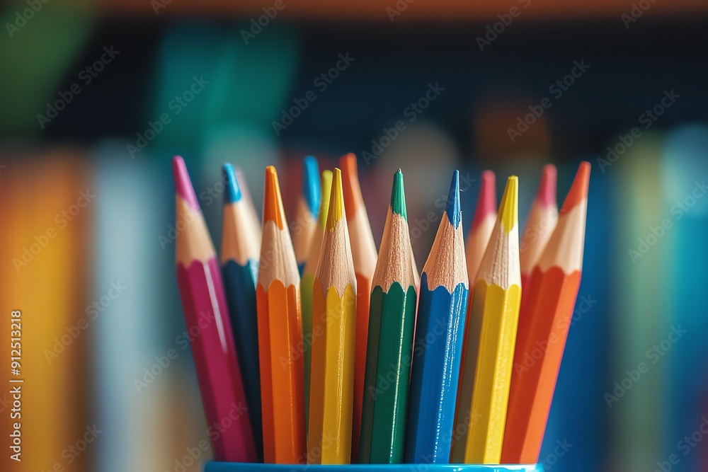 Colorful pencils arranged neatly in a holder, perfect for art projects and creativity inspiration. Colorful pencils arranged neatly in a holder, perfect for art projects and creativity inspiration.