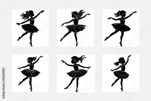 Adorable Girl Dancing Silhouette White Background Artwork
