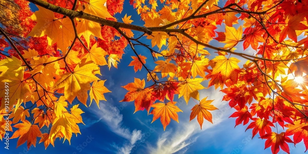 Vibrant autumn tree leaves in shades of orange, yellow, and red against a bright blue sky, perfect for backgrounds, illustrations, or design projects. Vibrant autumn tree leaves in shades of orange, yellow, and red against a bright blue sky, perfect for backgrounds, illustrations, or design projects.
