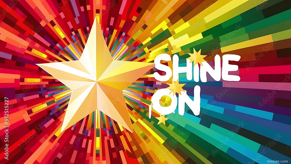Fototapeta premium Shine On, Star colorful background and text (T-shirt Design Motivational Quote, Illustration ,Typography)
