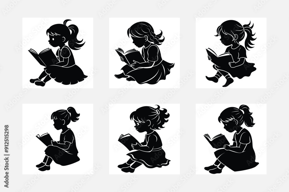 Playful Silhouette of Little Girl Reading Books
Playful Silhouette of Little Girl Reading Books