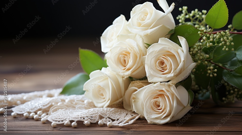 Delicate White Roses with Lace Delicate White Roses with Lace