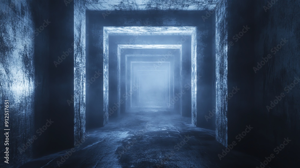 Obraz premium Mysterious tunnel with glowing light, creating a sense of depth and intrigue, perfect for themes of exploration and adventure.