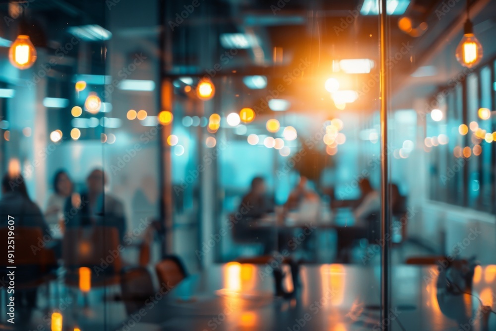View of a office through blurred glass with professionals in meeting View of a office through blurred glass with professionals in meeting