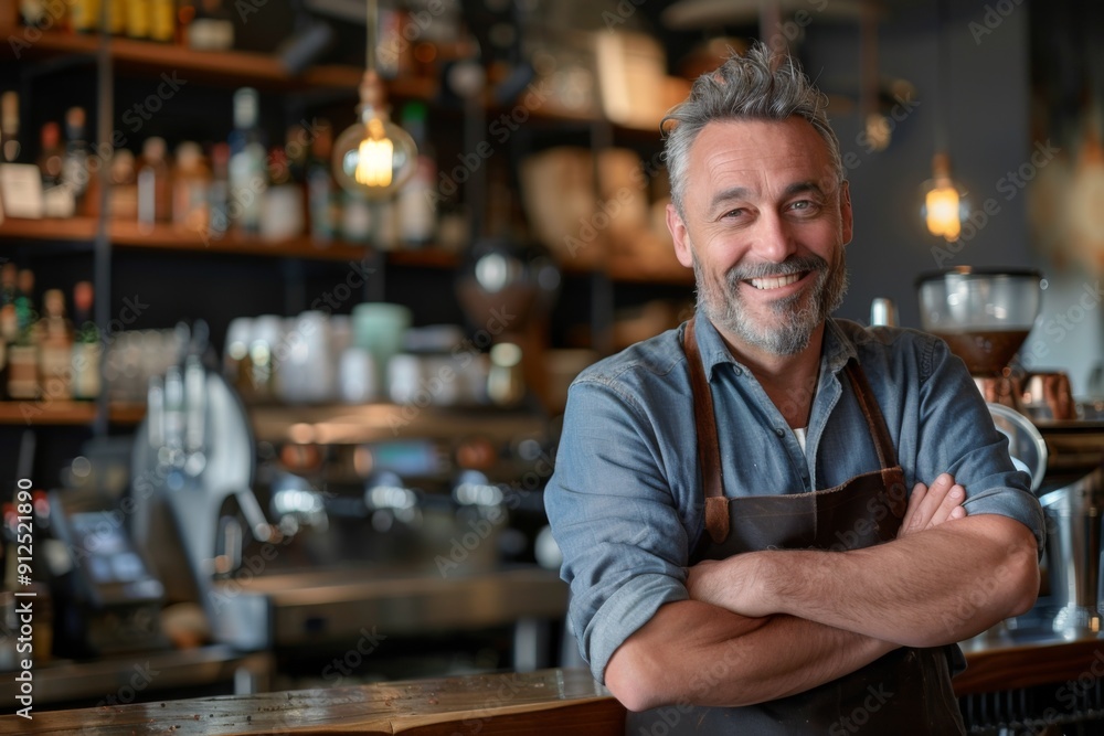 Smiling portrait of a middle aged Caucasian male bartender Smiling portrait of a middle aged Caucasian male bartender