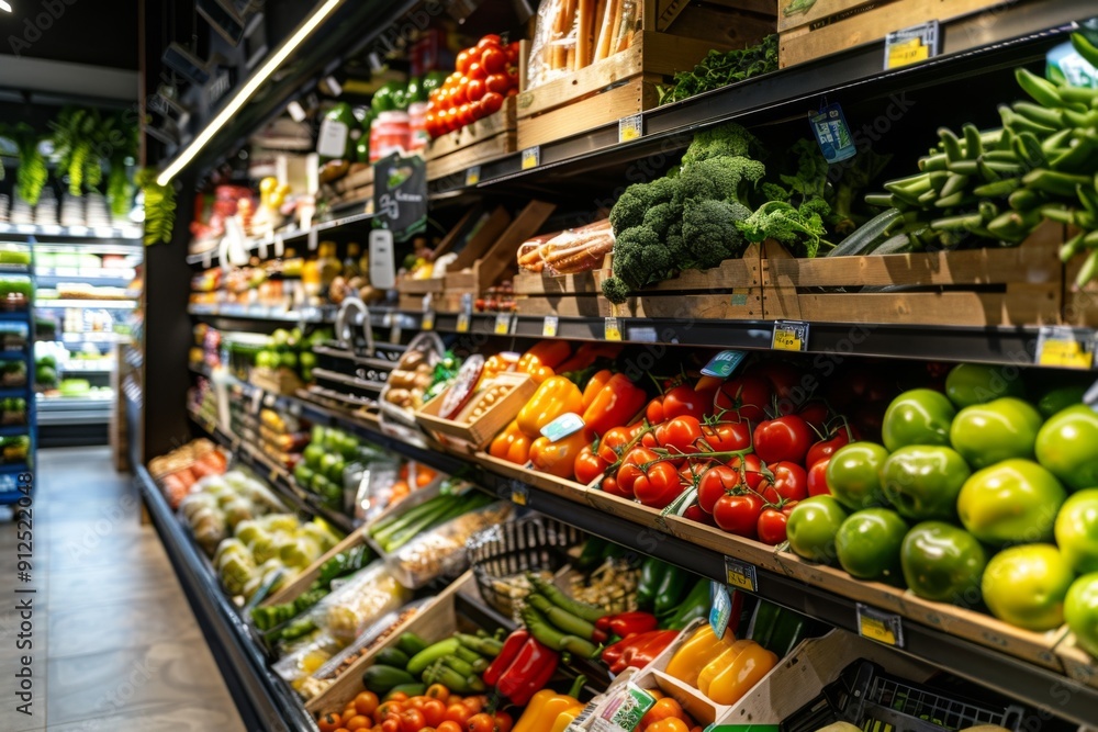 Vibrant grocery store aisle with an array of fresh produce and wholesome foods Vibrant grocery store aisle with an array of fresh produce and wholesome foods