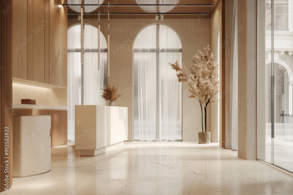 Chic boutique interior with large displays and windows Chic boutique interior with large displays and windows