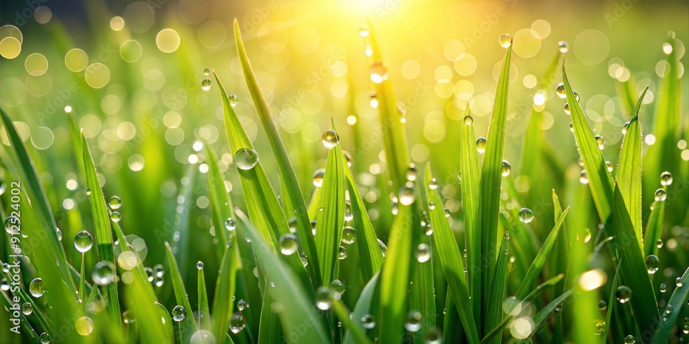 Fototapeta premium Close-Up of Lush Green Grass with Dew Drops