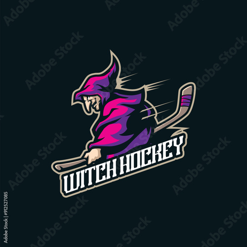 Witch mascot logo design with modern illustration concept style for badge, emblem and t shirt printing. Witch hockey illustration.