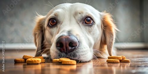 A curious canine's nose twitches with excitement as it searches for and devours dried treats in a stimulating, nose-work brain game designed for mental stimulation and training. photo