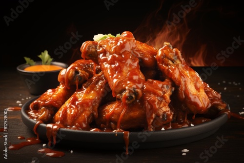 Barbecue chicken wings served on plate