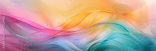 Abstract background with soft, colorful, flowing, curved lines in pink, orange, blue and green.