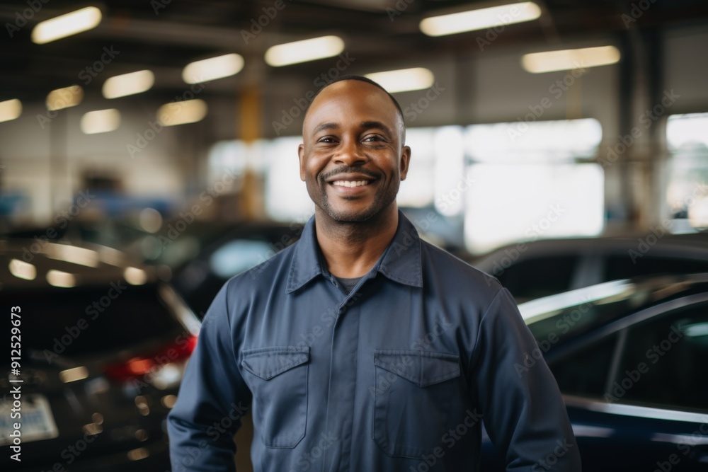 Portrait of a smiling middle aged African American male car mechanic Portrait of a smiling middle aged African American male car mechanic