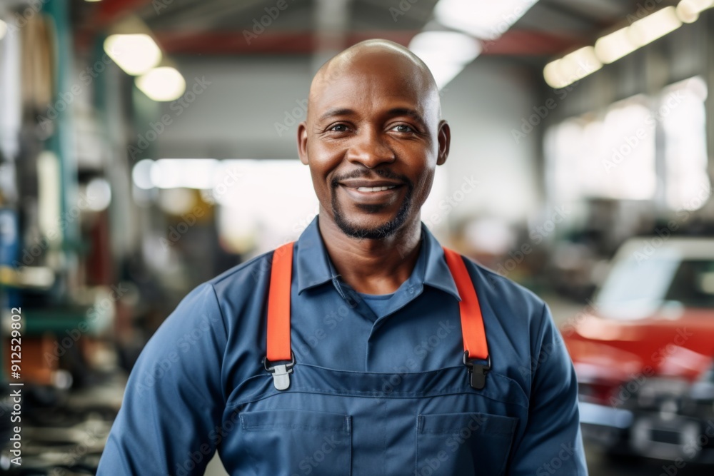 Portrait of a smiling middle aged African American male car mechanic Portrait of a smiling middle aged African American male car mechanic