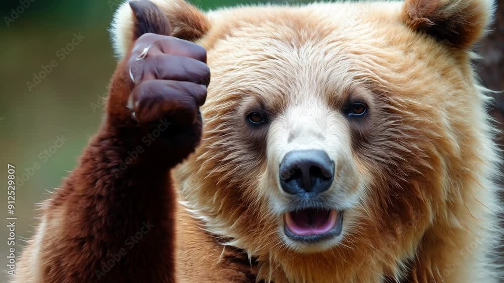 Portrait of friendly bear making thumbs up gesture. Portrait of friendly bear making thumbs up gesture.