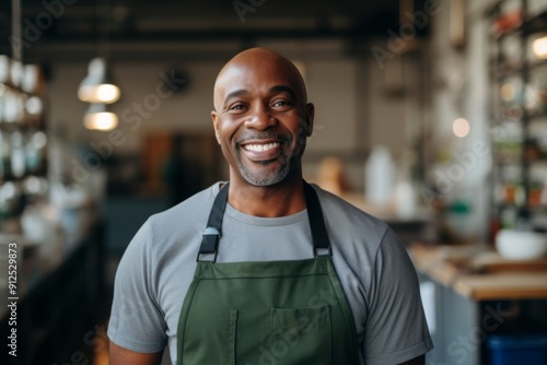 Portrait of a smiling male middle aged African American bartender