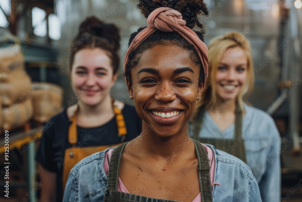 Obraz premium Portrait of a smiling group of diverse female workers in factory
