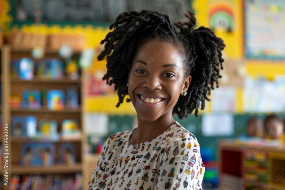 Portrait of a smiling female African American kindergarten teacher Portrait of a smiling female African American kindergarten teacher