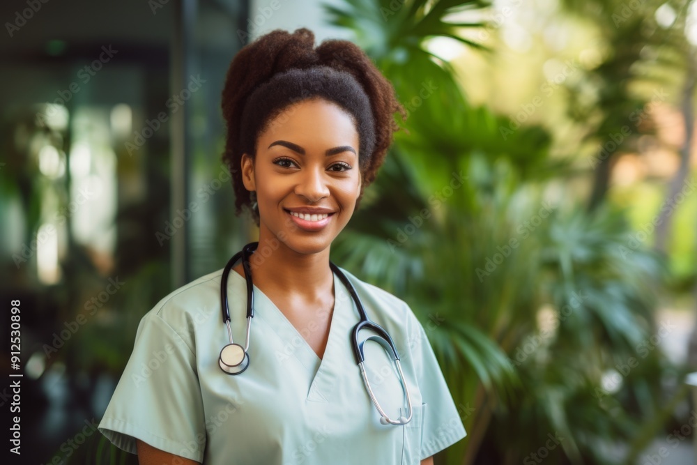 Portrait of a smiling female African American medical nurse Portrait of a smiling female African American medical nurse