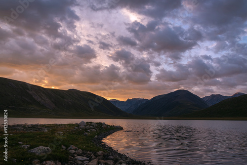 Wallpaper Mural lake mountains clouds sunrise sunlight Torontodigital.ca