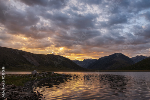 Wallpaper Mural lake mountains clouds sunrise sunlight Torontodigital.ca