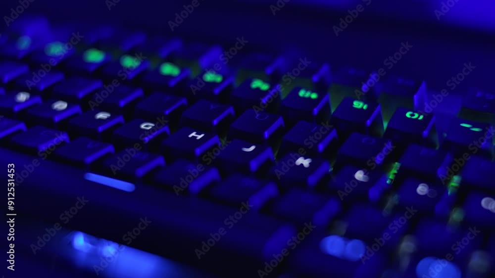Gaming Keyboard With Rainbow of Colors Letters. PC RGB Keyboard is Glowing Neon Colors. Modern Backlit Keyboard With Pulsating RGB Colour Light. Cyber Sport Illuminated Mechanical Gaming Keyboard. Gaming Keyboard With Rainbow of Colors Letters. PC RGB Keyboard is Glowing Neon Colors. Modern Backlit Keyboard With Pulsating RGB Colour Light. Cyber Sport Illuminated Mechanical Gaming Keyboard.