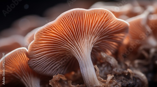 Macro shot of mushroom cap and gills