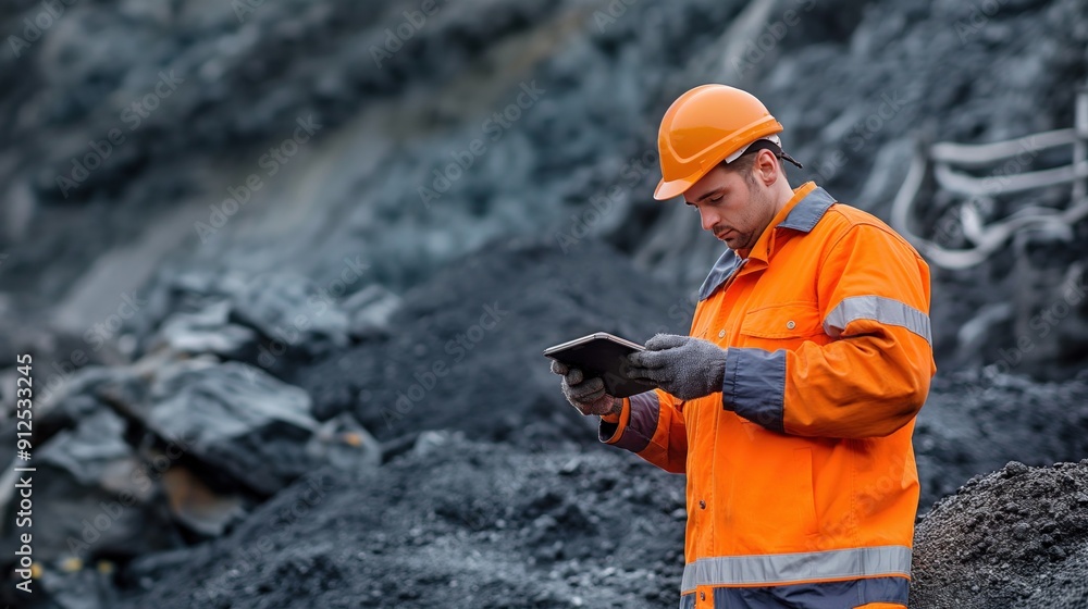 Worker inspecting copper ore in a mining operation, highlighting the process of extracting and processing minerals critical for modern electronics and infrastructure Worker inspecting copper ore in a mining operation, highlighting the process of extracting and processing minerals critical for modern electronics and infrastructure