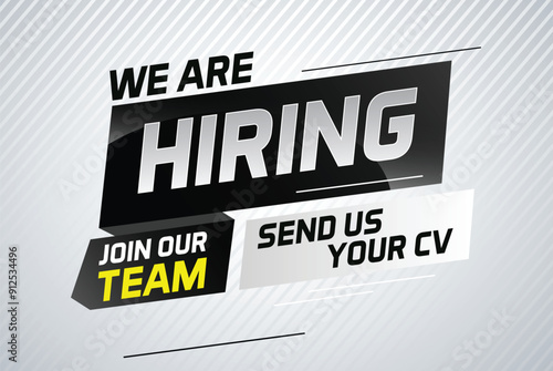 Hiring recruitment design for banner poster. We are hiring lettering with geometric shapes lines. Vector illustration typographic. Open vacancy design template

