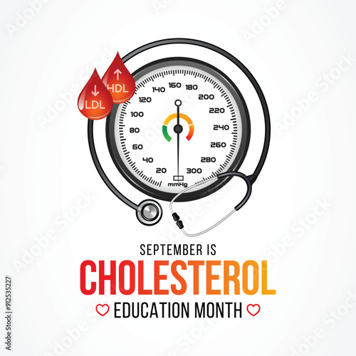 National Cholesterol Education month is observed every year during September, to raise awareness about cardiovascular disease, cholesterol, and stroke. Vector illustration