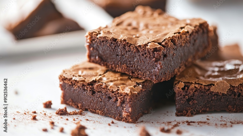 Close-up of Chocolate Brownies on a White Surface Close-up of Chocolate Brownies on a White Surface