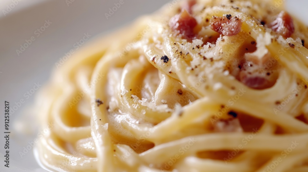 Close-up of Creamy Carbonara Pasta Close-up of Creamy Carbonara Pasta