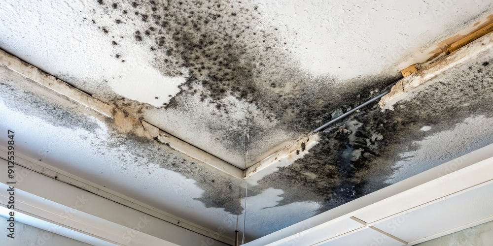 custom made wallpaper toronto digitalClose-up of black mold spreading on a ceiling, with fuzzy patches of toxic growth creeping across the surface, indicating water damage and neglect.