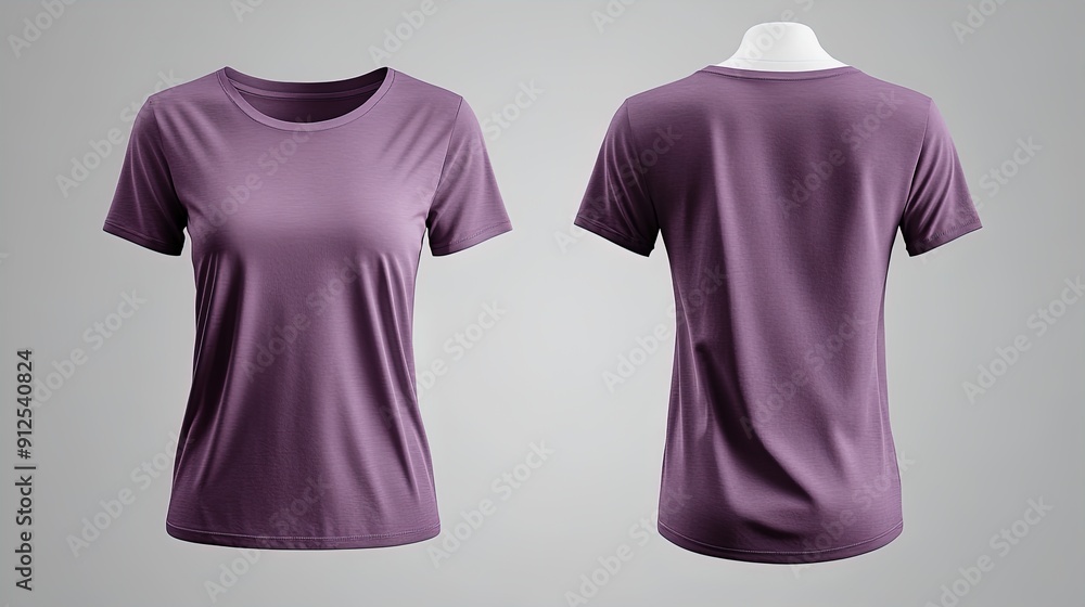 Stylish Plain Purple T-Shirt: Front & Back Views Perfect for Sports Decor Posters - Showcasing Short Sleeves, Round Neckline & Textured Fabric in Soft Lighting Stylish Plain Purple T-Shirt: Front & Back Views Perfect for Sports Decor Posters - Showcasing Short Sleeves, Round Neckline & Textured Fabric in Soft Lighting