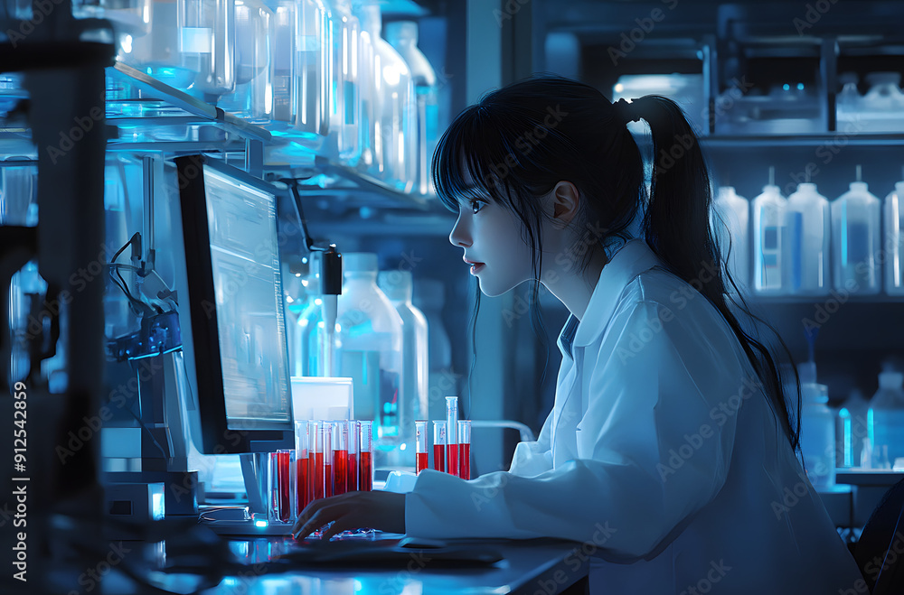 Cinematic Still of a Woman in a White Lab Coat Working in a High-Tech Laboratory Cinematic Still of a Woman in a White Lab Coat Working in a High-Tech Laboratory