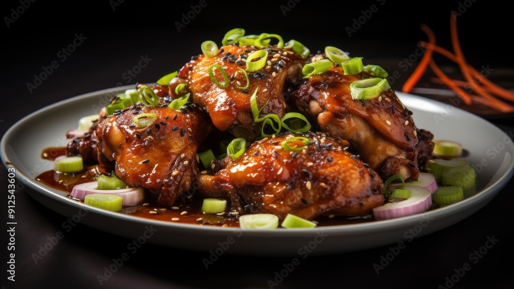 Savory chicken adobo dish close up Savory chicken adobo dish close up