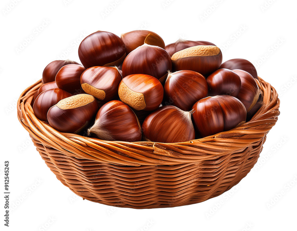 Fresh Chestnuts in a Woven Basket on Transparent Background Fresh Chestnuts in a Woven Basket on Transparent Background