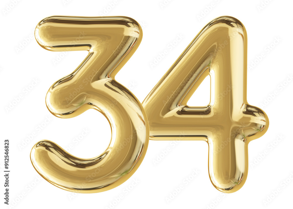 Gold 3D Number 34 Gold 3D Number 34